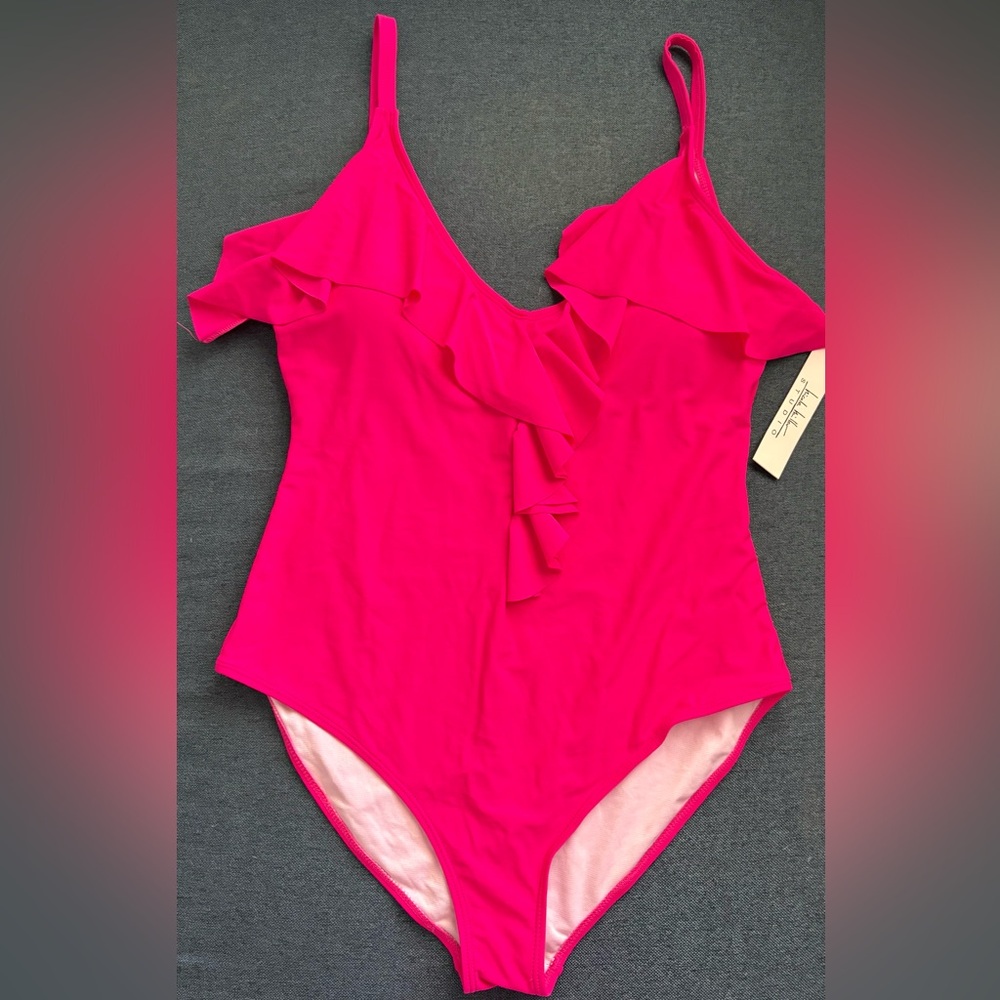 Womens NICOLE MILLER Pink  one piece bathing suit swimsuit lined bra sz XL it